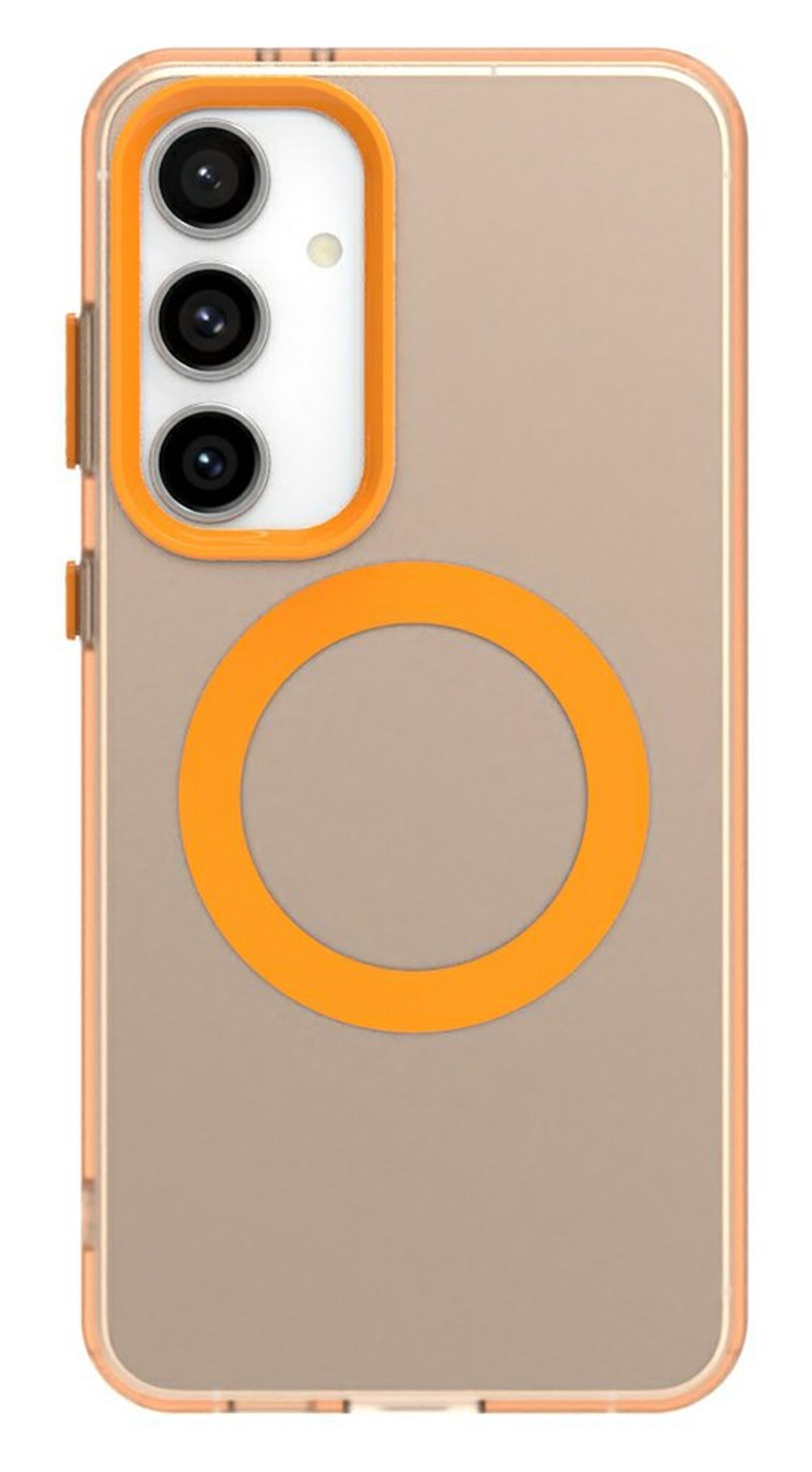 Samsung Galaxy S25 / S24 Hoesje MagSafe Backcover Semi-Transparant & Oranje afbeelding 2