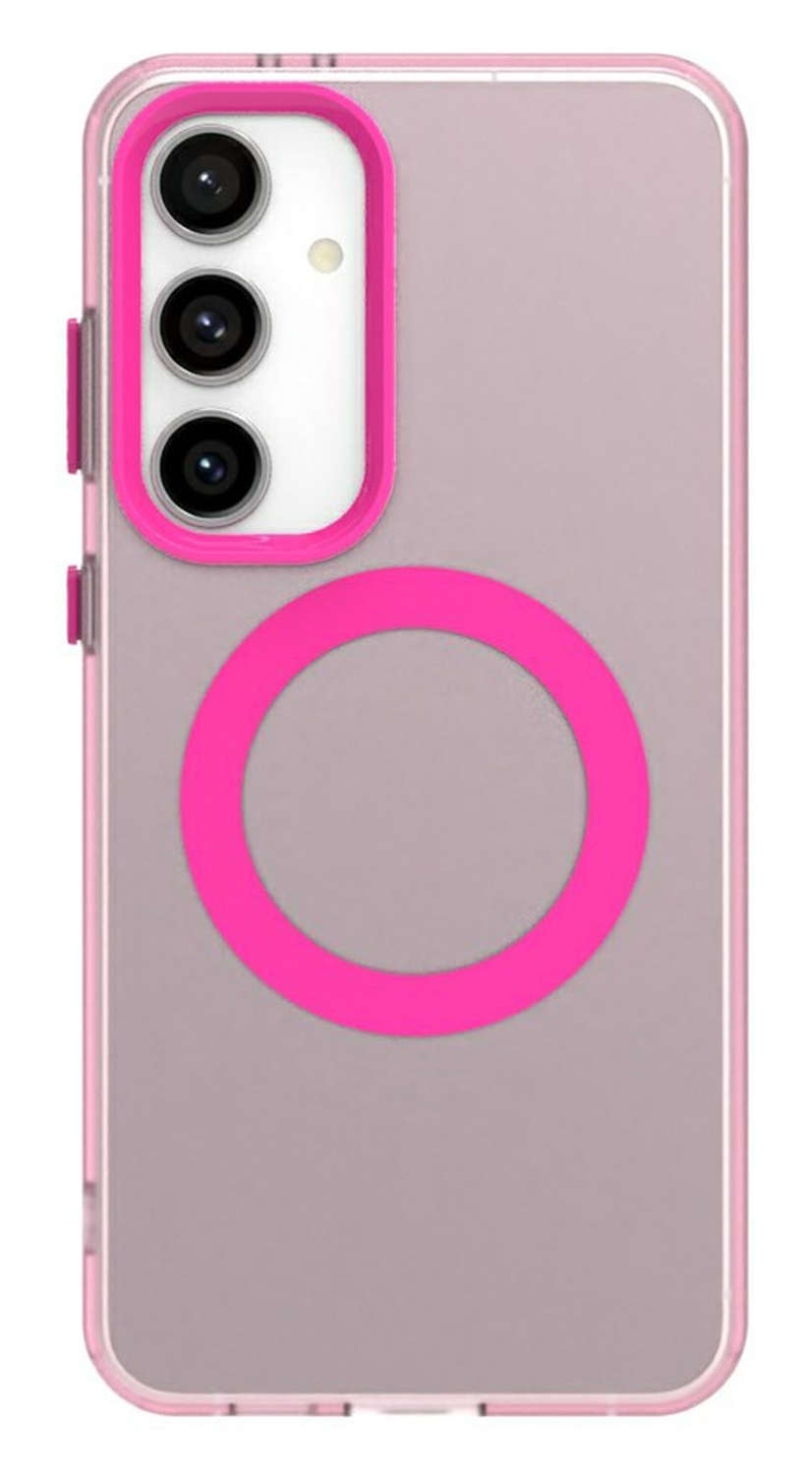 Samsung Galaxy S25 / S24 Hoesje MagSafe Backcover Semi-Transparant & Roze afbeelding 2