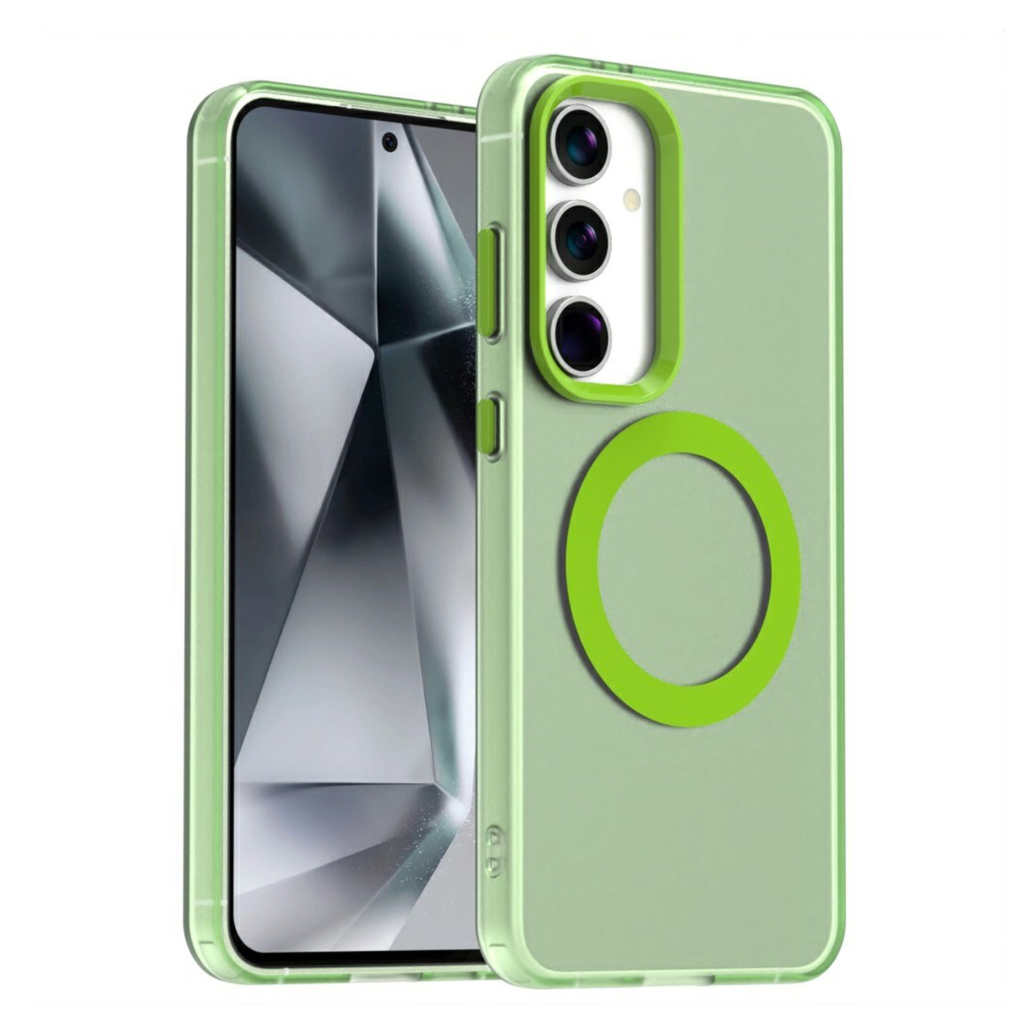 Samsung Galaxy S25 / S24 Hoesje MagSafe Backcover Semi-Transparant & Groen afbeelding 1