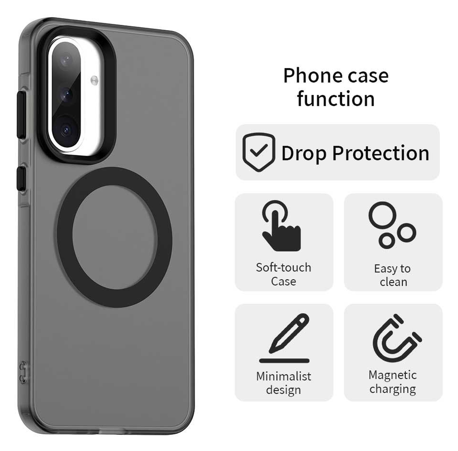 Samsung Galaxy A56 / A36 Hoesje MagSafe Backcover Semi-Transparant & Zwart afbeelding 2