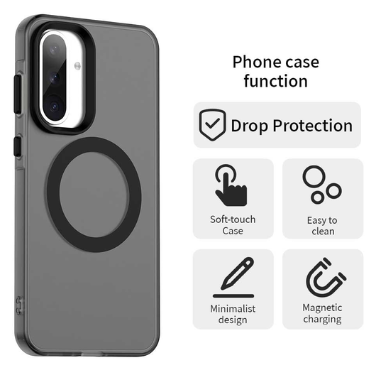 Samsung Galaxy A56 / A36 Hoesje MagSafe Backcover Semi-Transparant & Zwart afbeelding 2