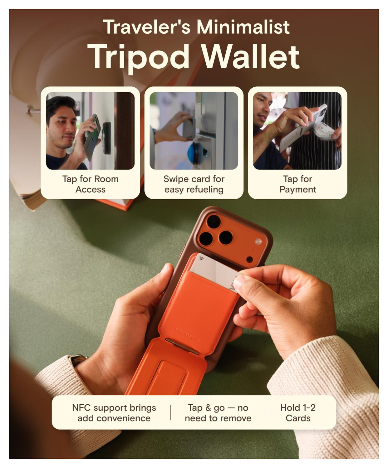 MOFT Tripod Wallet MOVAS MagSafe Kaarthouder met Uitklapbare Standaard Bruin afbeelding 5