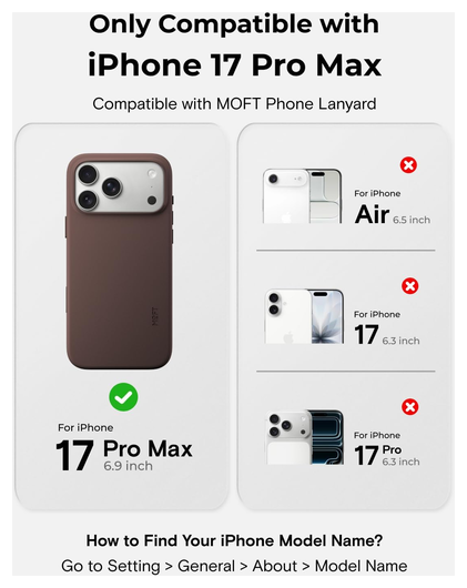 MOFT MOVAS Snap iPhone 17 Pro Max Hoesje MagSafe Leer Back Cover Bruin afbeelding 2