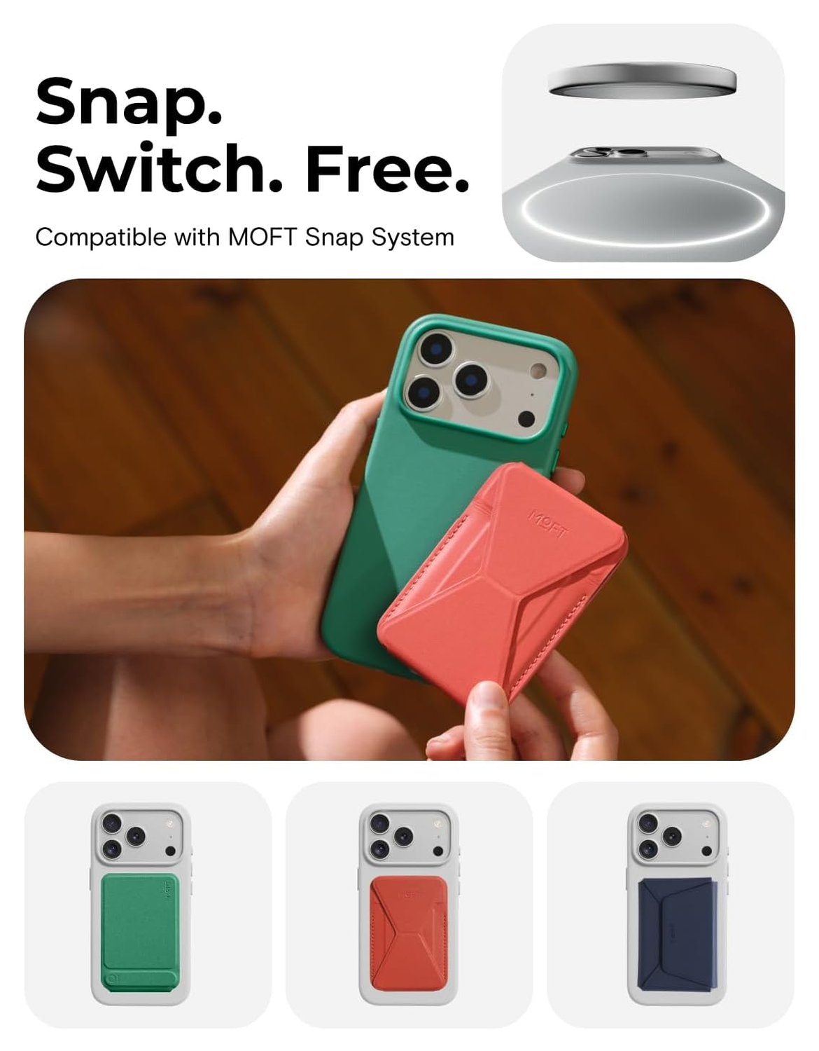 MOFT MOVAS Snap iPhone 17 Pro Max Hoesje MagSafe Leer Back Cover Geel afbeelding 5