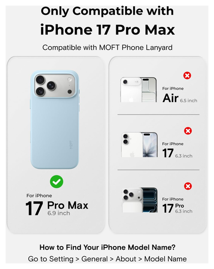 MOFT MOVAS Snap iPhone 17 Pro Max Hoesje MagSafe Leer Back Cover Lichtblauw afbeelding 2