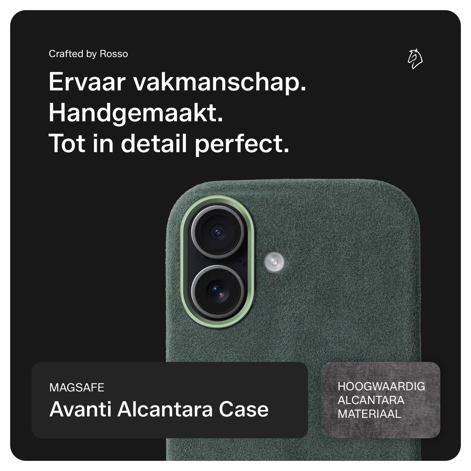 Rosso Avanti Apple iPhone 17 Hoesje Alcantara MagSafe met Wallet Groen afbeelding 2