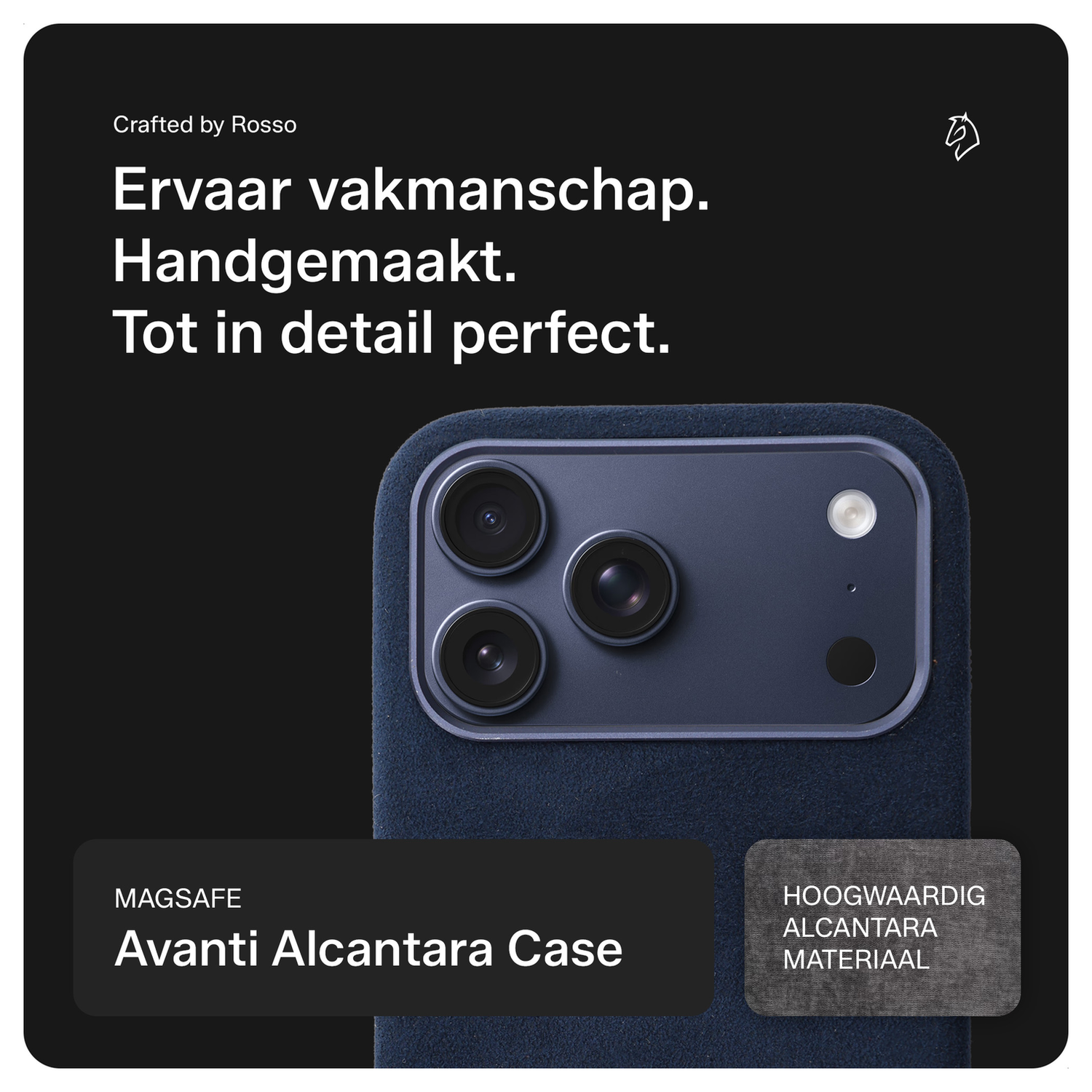 Rosso Avanti Apple iPhone 17 Pro Hoesje Alcantara MagSafe met Wallet Blauw afbeelding 2
