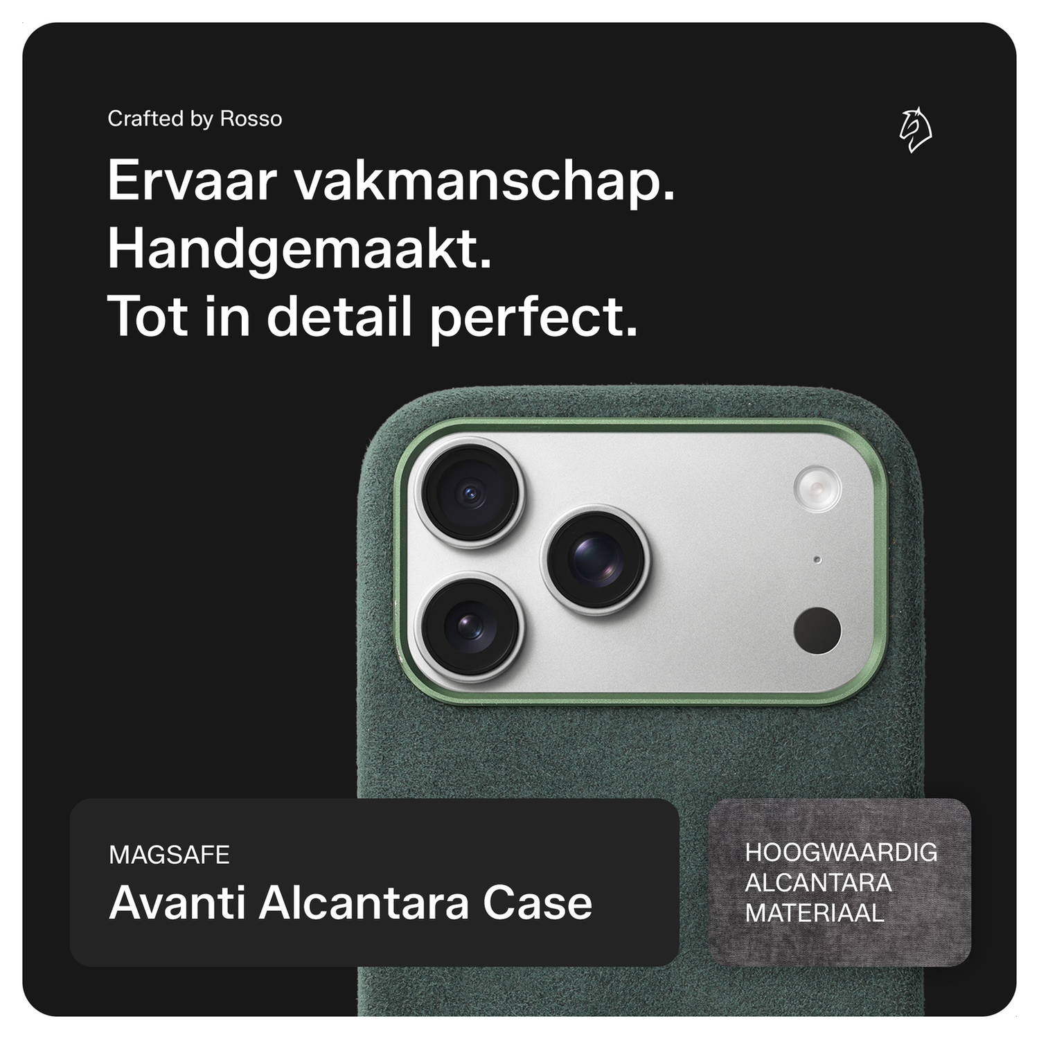 Rosso Avanti Apple iPhone 17 Pro Hoesje Alcantara MagSafe met Wallet Groen afbeelding 2