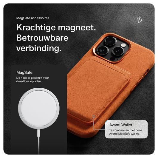Rosso Avanti iPhone 17 Pro Max Hoesje Alcantara MagSafe met Wallet Oranje afbeelding 5