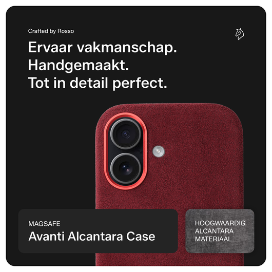 Rosso Avanti Apple iPhone 16 Hoesje Alcantara MagSafe met Wallet Burgundy afbeelding 2