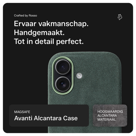 Rosso Avanti Apple iPhone 16 Hoesje Alcantara MagSafe met Wallet Groen afbeelding 2