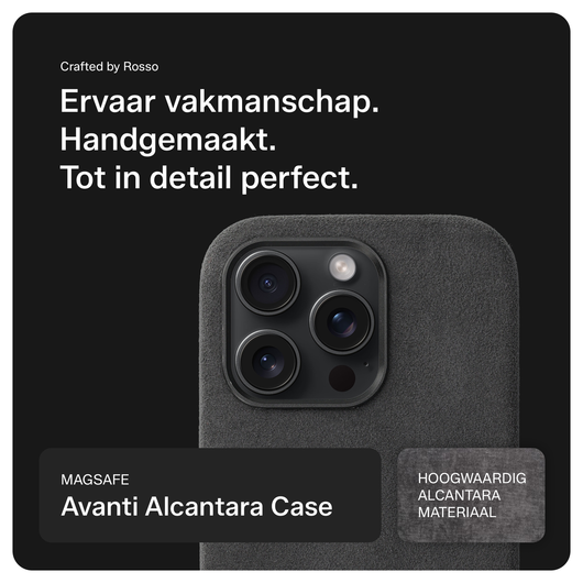 Rosso Avanti Apple iPhone 16 Pro Hoesje Alcantara MagSafe met Wallet Grijs afbeelding 2