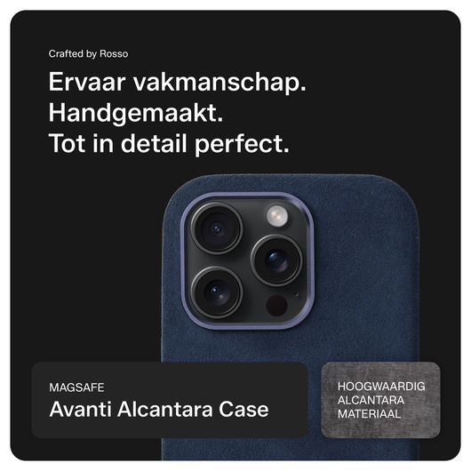 Rosso Avanti Apple iPhone 16 Pro Hoesje Alcantara MagSafe met Wallet Blauw afbeelding 2
