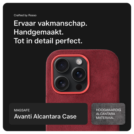 Rosso Avanti Apple iPhone 16 Pro Hoesje Alcantara MagSafe met Wallet Burgundy afbeelding 2