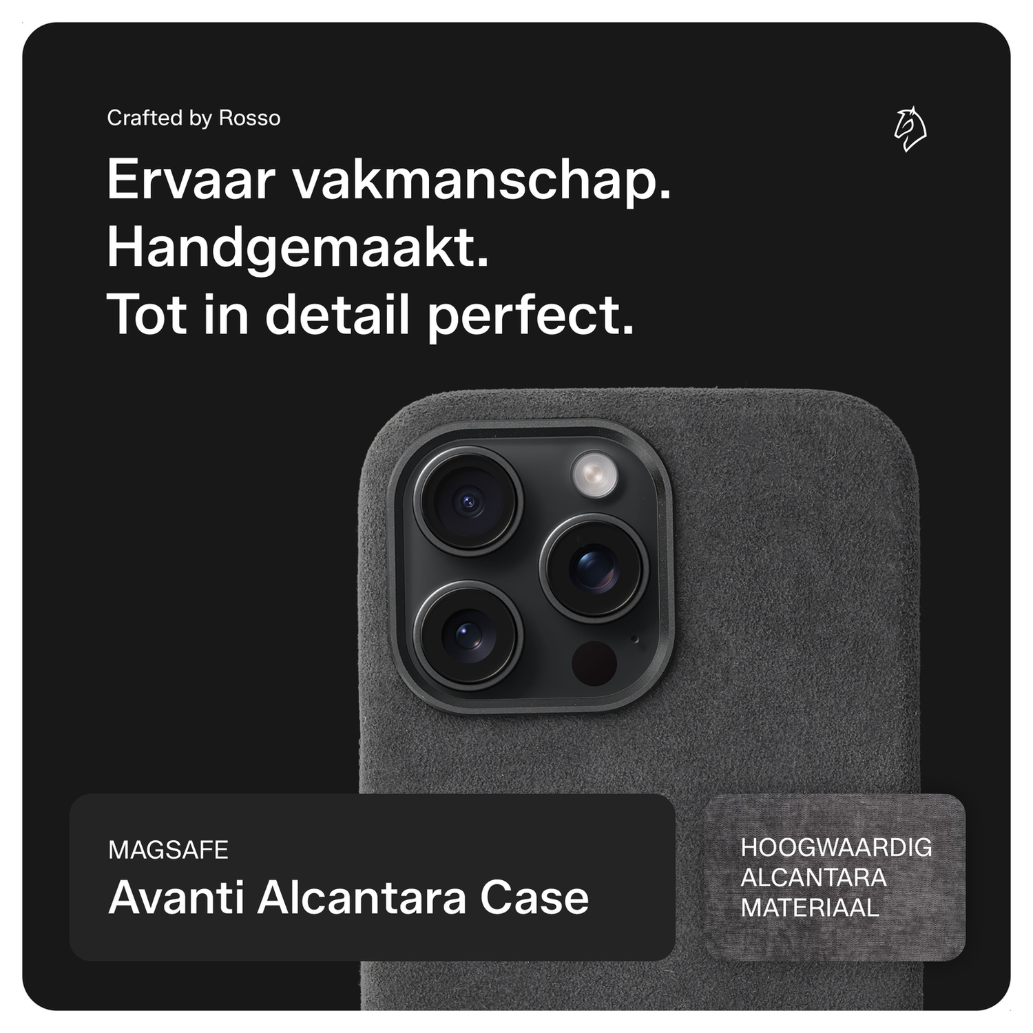 Rosso Avanti iPhone 16 Pro Max Hoesje Alcantara MagSafe met Wallet Grijs afbeelding 2