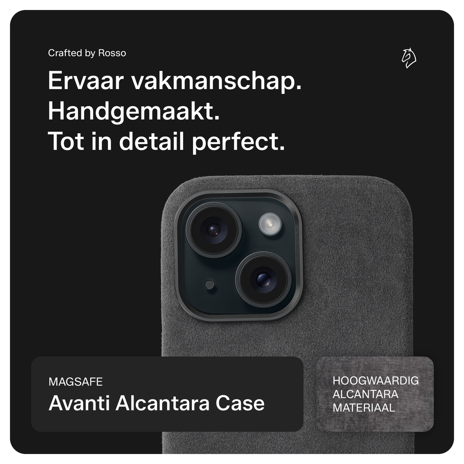 Rosso Avanti Apple iPhone 15 Hoesje Alcantara MagSafe met Wallet Grijs afbeelding 2