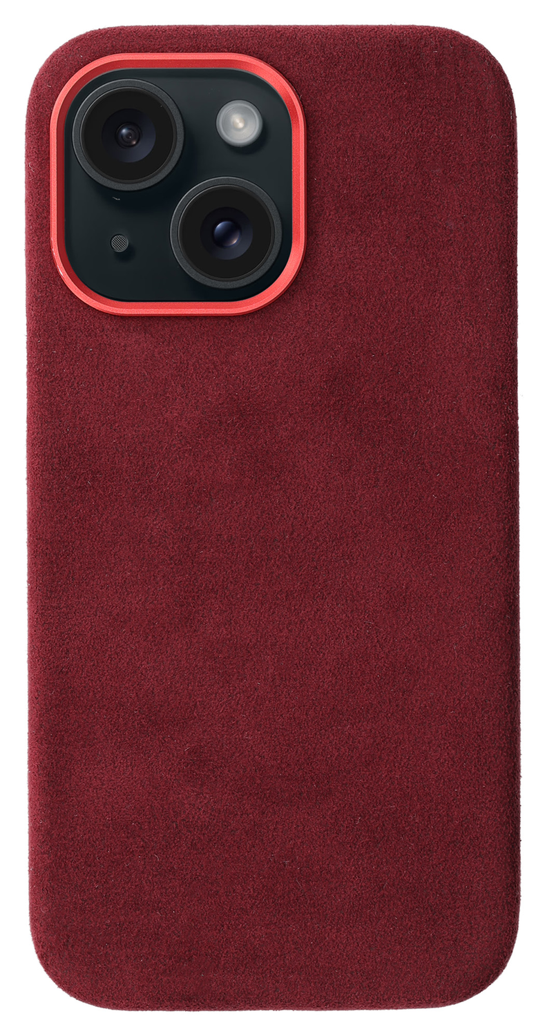 Rosso Avanti Apple iPhone 15 Hoesje Alcantara MagSafe met Wallet Burgundy afbeelding 8