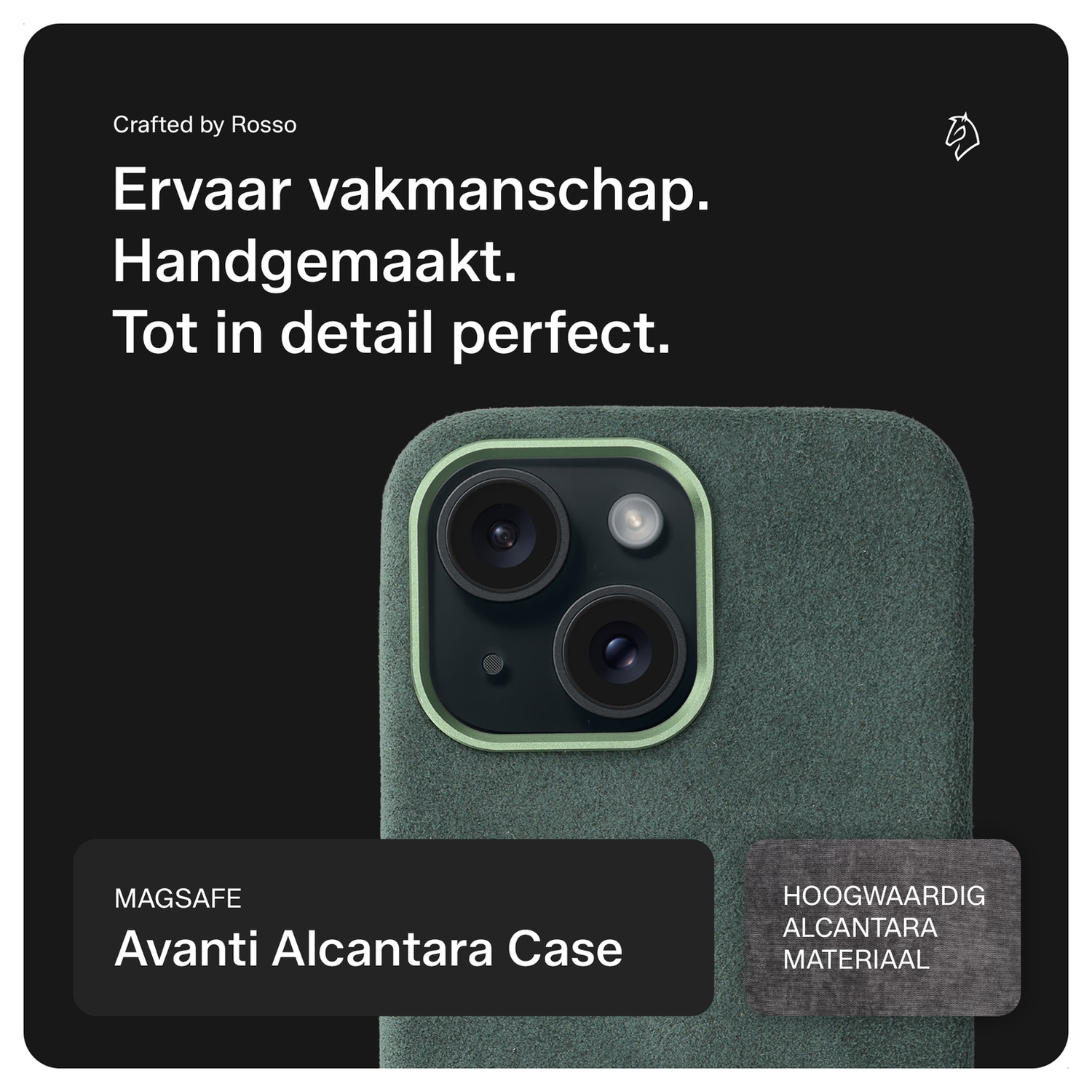 Rosso Avanti Apple iPhone 15 Hoesje Alcantara MagSafe met Wallet Groen afbeelding 2