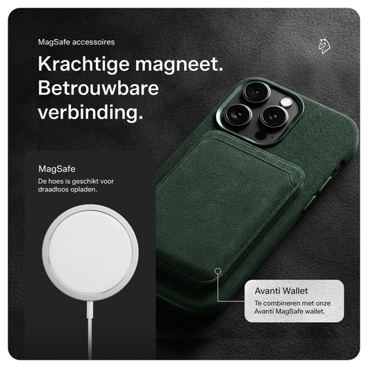 Rosso Avanti Apple iPhone 15 Hoesje Alcantara MagSafe met Wallet Groen afbeelding 5