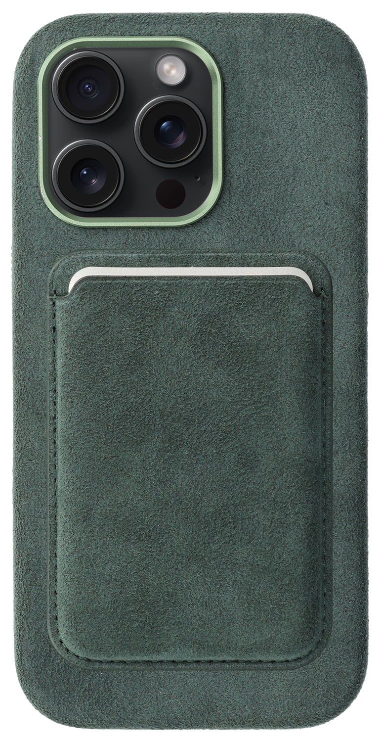 Rosso Avanti Apple iPhone 15 Pro Hoesje Alcantara MagSafe met Wallet Groen afbeelding 1