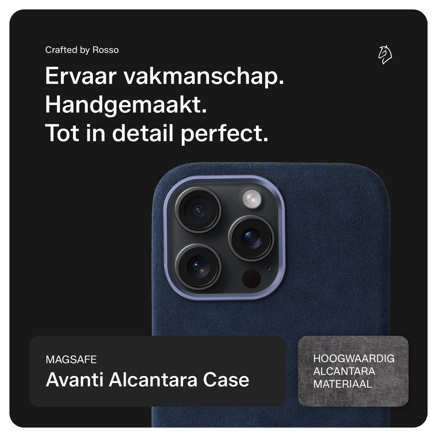 Rosso Avanti iPhone 15 Pro Max Hoesje Alcantara MagSafe met Wallet Blauw afbeelding 2