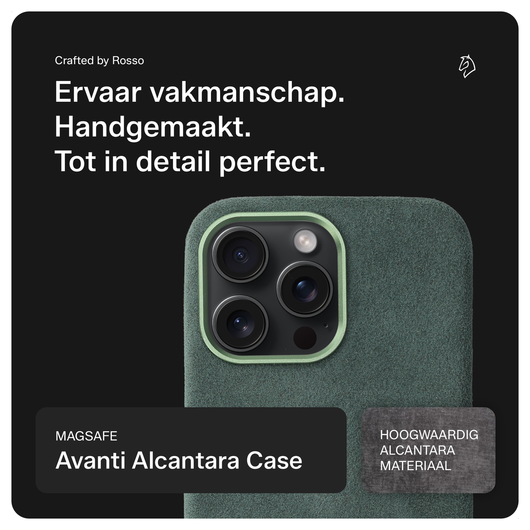 Rosso Avanti iPhone 15 Pro Max Hoesje Alcantara MagSafe met Wallet Groen afbeelding 2