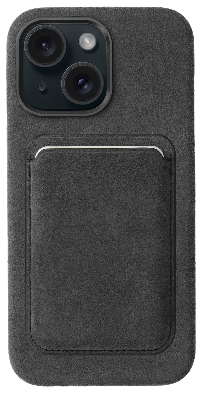 Rosso Avanti Apple iPhone 14 / 13 Hoesje Alcantara MagSafe met Wallet Grijs afbeelding 1