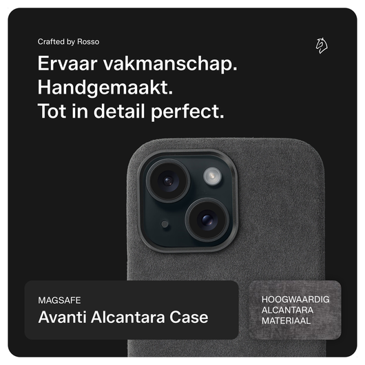 Rosso Avanti Apple iPhone 14 / 13 Hoesje Alcantara MagSafe met Wallet Grijs afbeelding 2