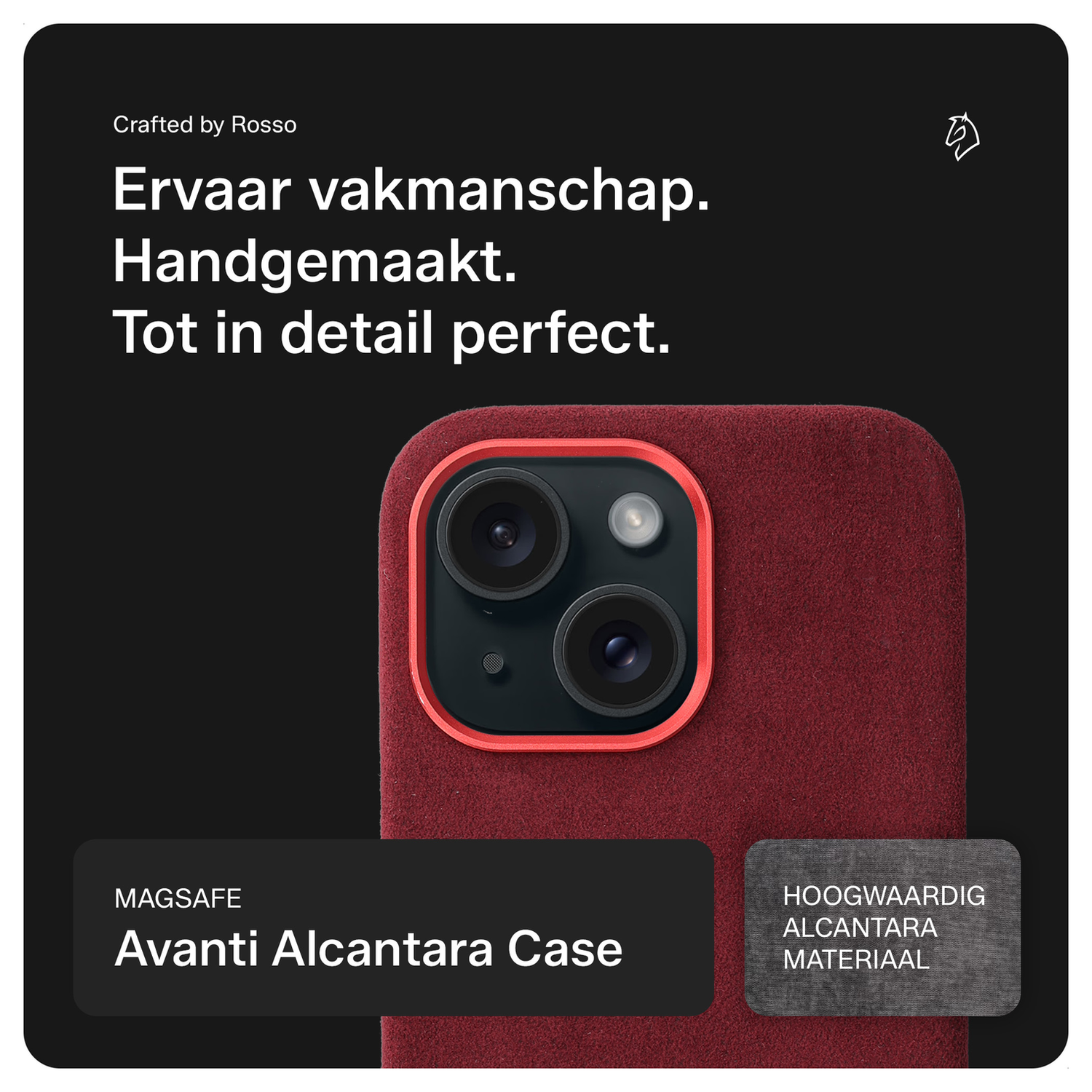 Rosso Avanti Apple iPhone 14 / 13 Hoesje Alcantara MagSafe met Wallet Burgundy afbeelding 2