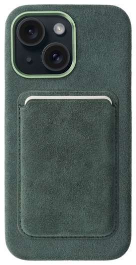 Rosso Avanti Apple iPhone 14 / 13 Hoesje Alcantara MagSafe met Wallet Groen afbeelding 1