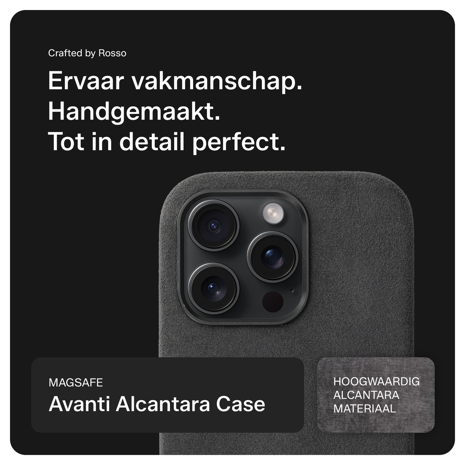 Rosso Avanti Apple iPhone 14 Pro Hoesje Alcantara MagSafe met Wallet Grijs afbeelding 2