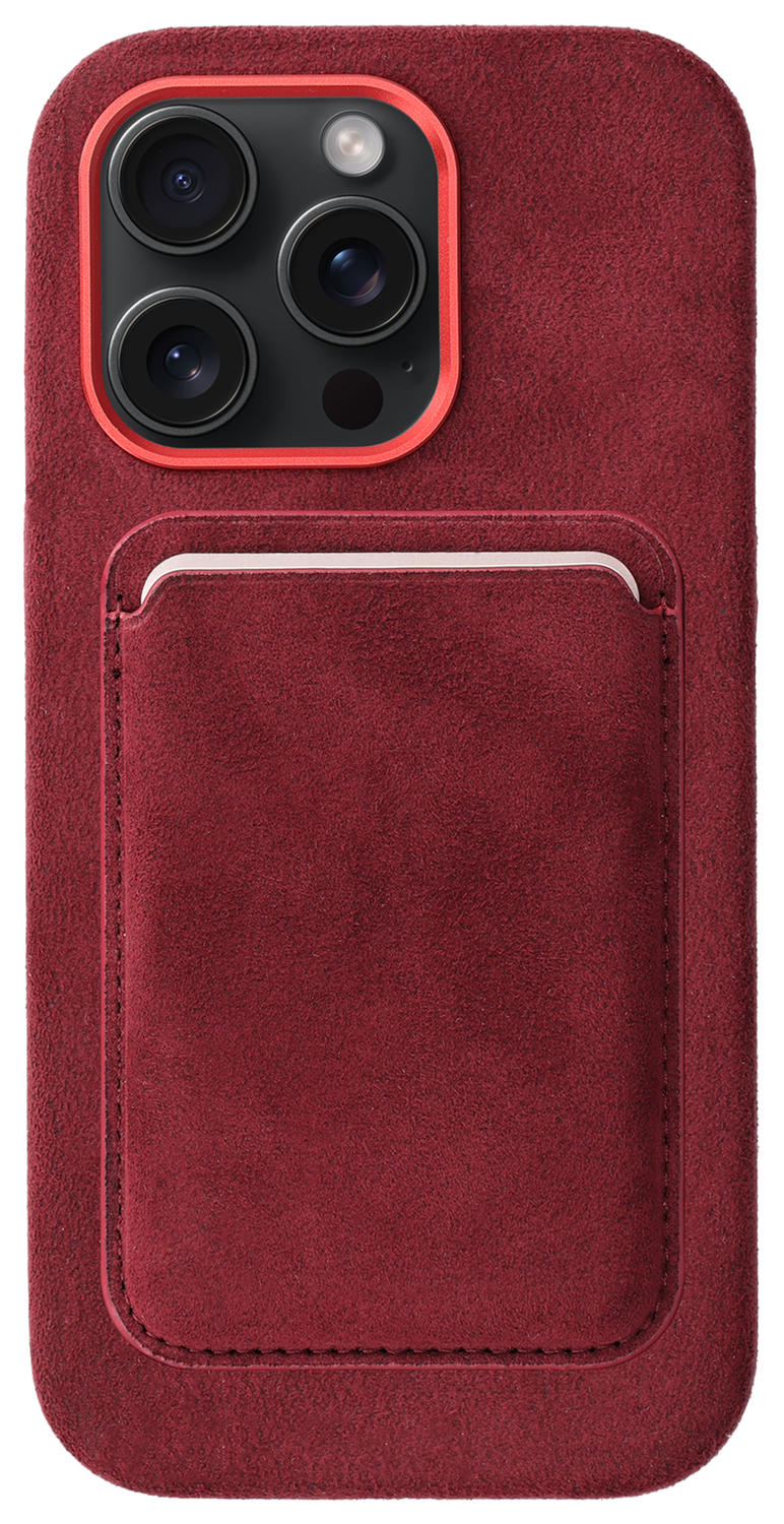 Rosso Avanti Apple iPhone 14 Pro Hoesje Alcantara MagSafe met Wallet Burgundy afbeelding 1
