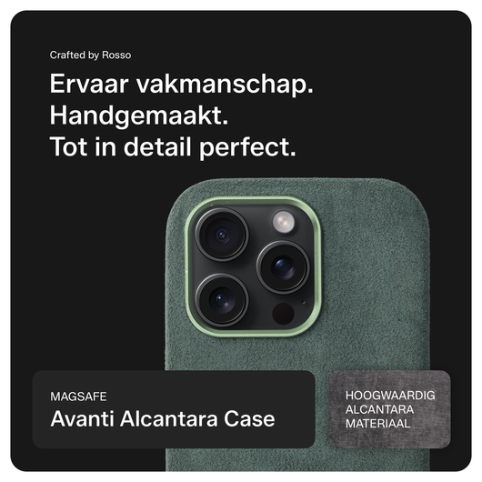 Rosso Avanti Apple iPhone 14 Pro Hoesje Alcantara MagSafe met Wallet Groen afbeelding 2