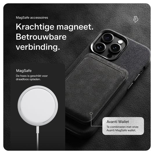 Rosso Avanti iPhone 14 Pro Max Hoesje Alcantara MagSafe met Wallet Grijs afbeelding 5