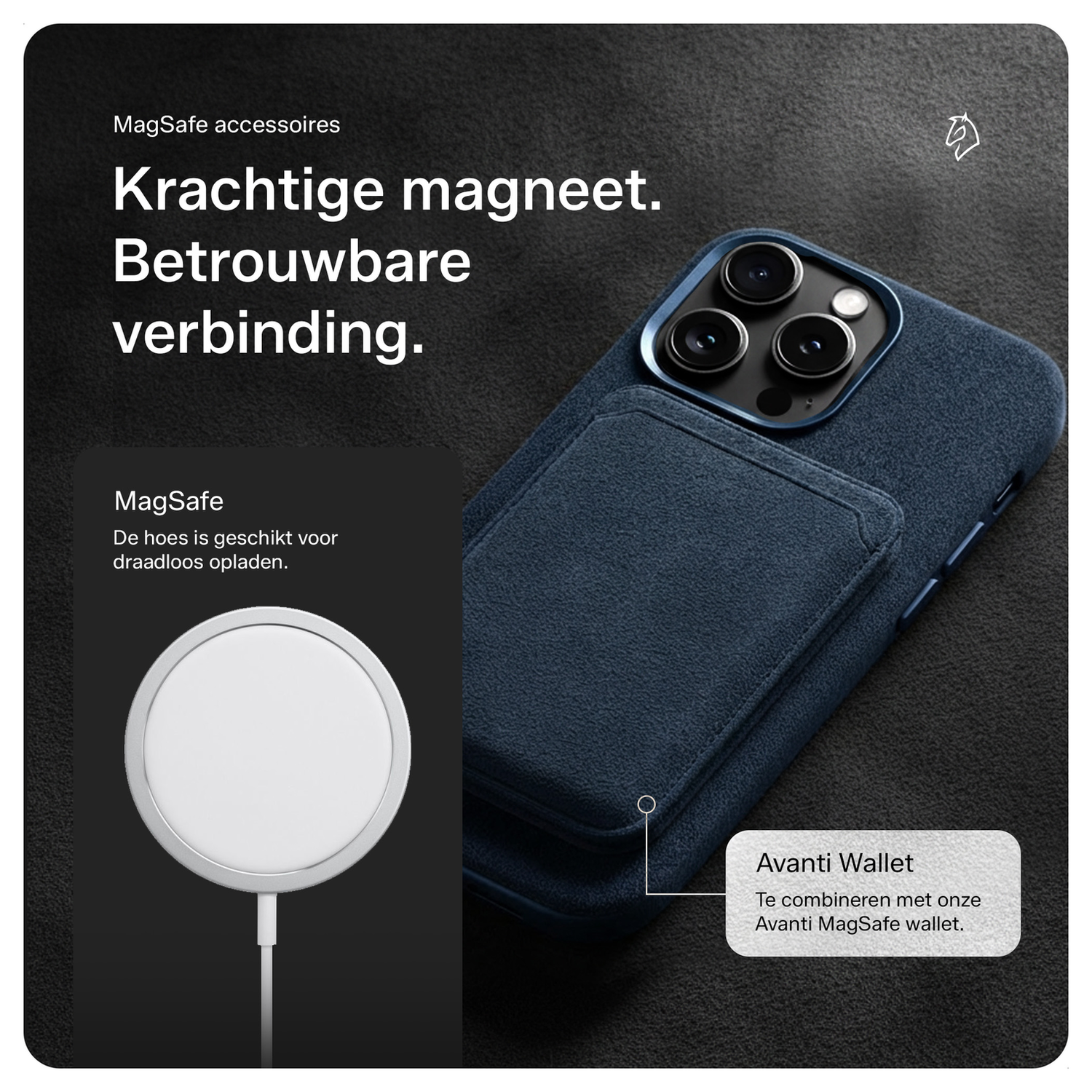 Rosso Avanti iPhone 14 Pro Max Hoesje Alcantara MagSafe met Wallet Blauw afbeelding 5