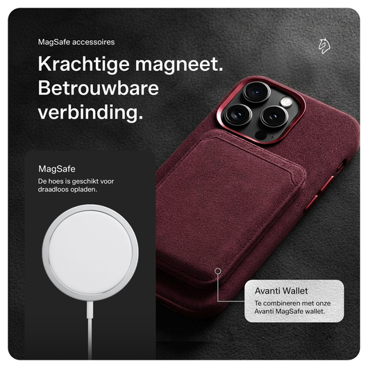 Rosso Avanti iPhone 14 Pro Max Hoesje Alcantara MagSafe met Wallet Burgundy afbeelding 5