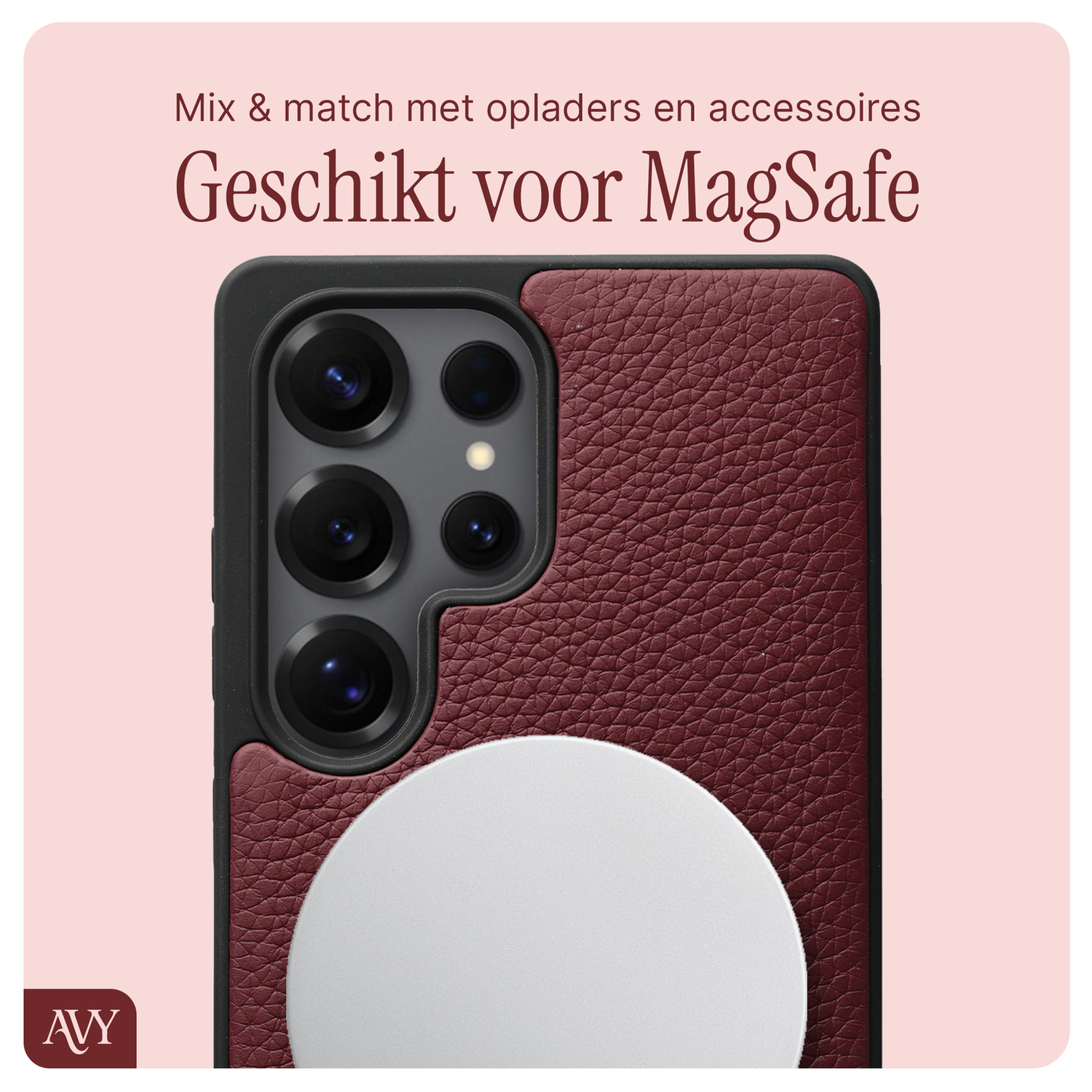 AVY Samsung Galaxy S25 Ultra - Statement Kit - Burgundy - Long Leather afbeelding 7