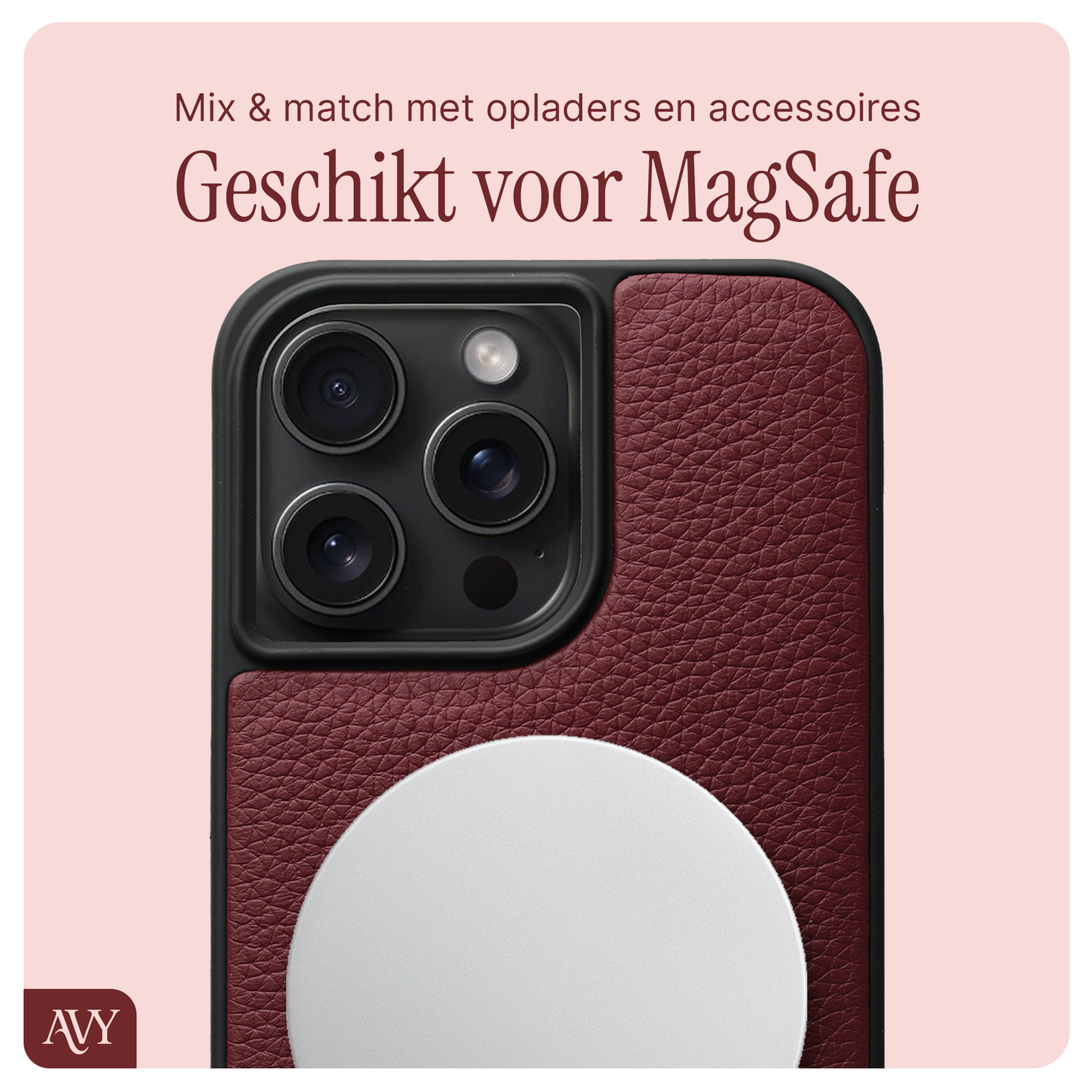 AVY Apple iPhone 15 Pro Max - Statement Kit - Burgundy - Long Leather afbeelding 7