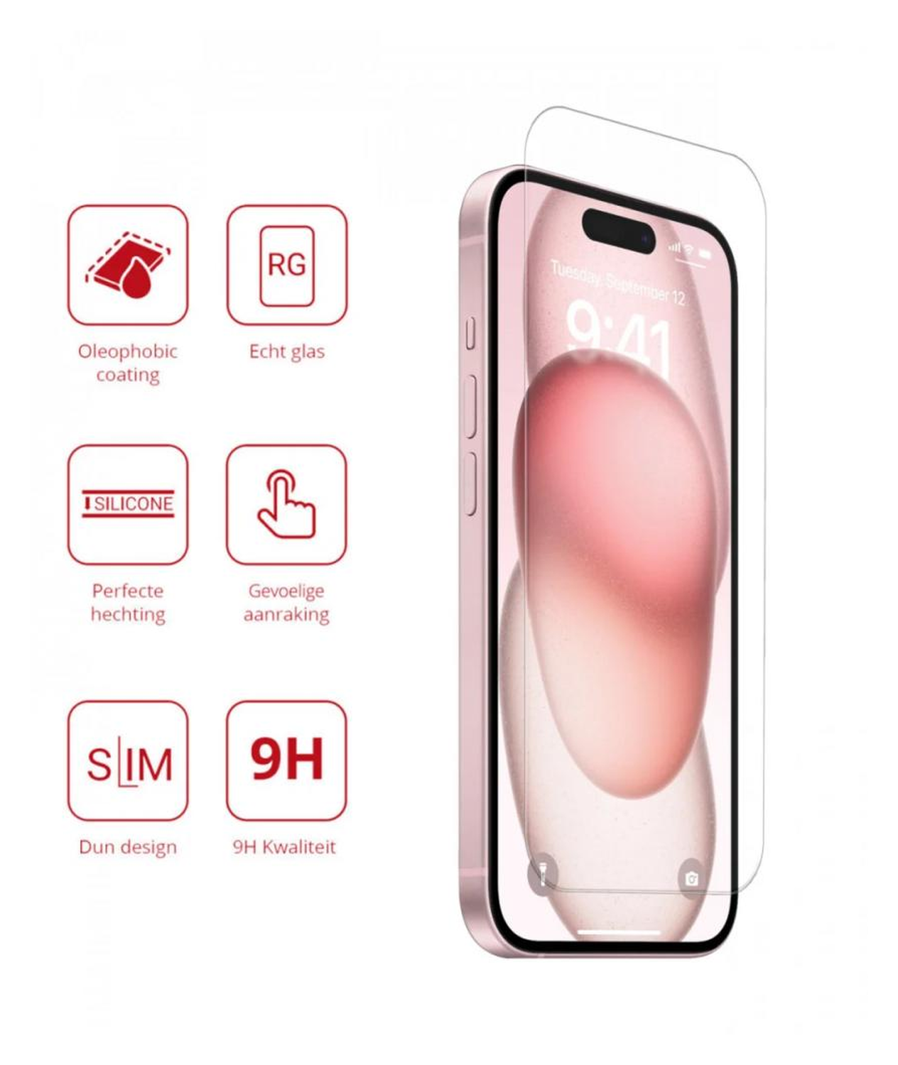 Rosso Apple iPhone 15 9H Tempered Glass Screen Protector - Duo Pack afbeelding 2