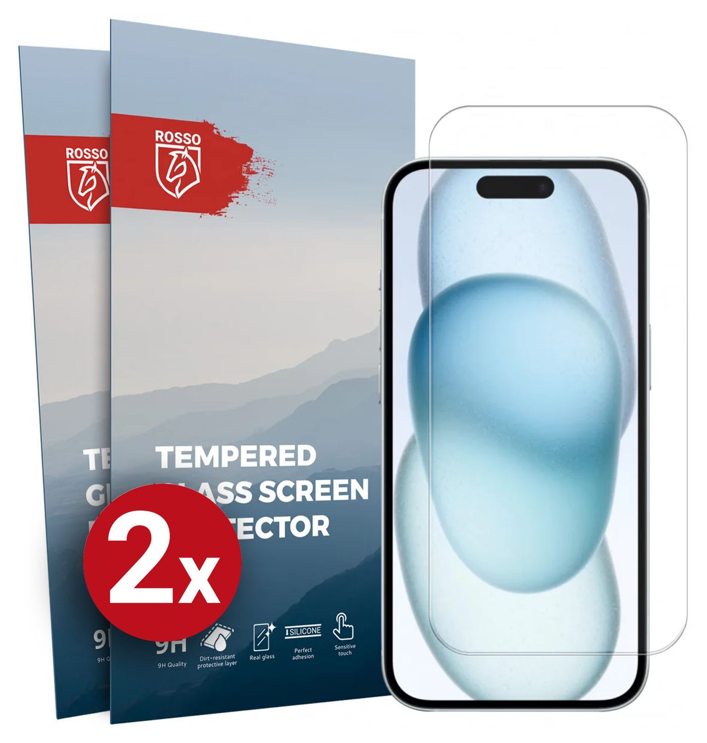 Rosso Apple iPhone 15 Plus 9H Tempered Glass Screen Protector - Duo Pack afbeelding 1