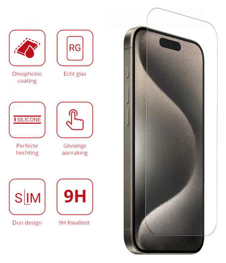 Rosso Apple iPhone 15 Pro 9H Tempered Glass Screen Protector - Duo Pack afbeelding 2