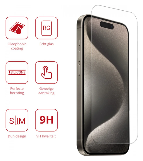 Rosso Apple iPhone 15 Pro Max 9H Tempered Glass Screen Protector - Duo Pack afbeelding 2