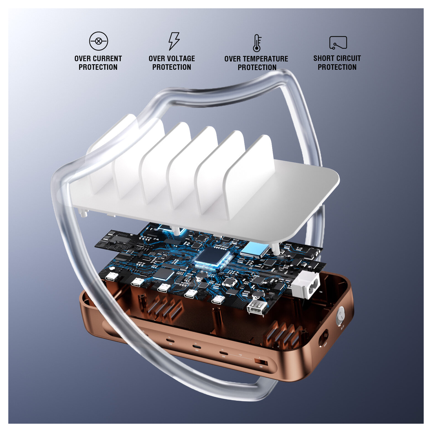 4Smarts Team 100W Laadstation 5x USB-C 1x USB-A Oplader Brons afbeelding 4