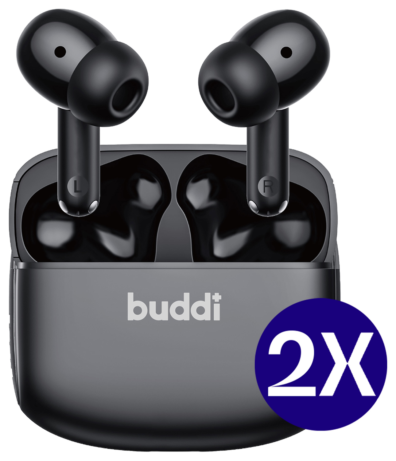 Duo Pack Buddi Pulse Draadloze Oordopjes Noise Cancelling ANC + ENC Zwart afbeelding 2