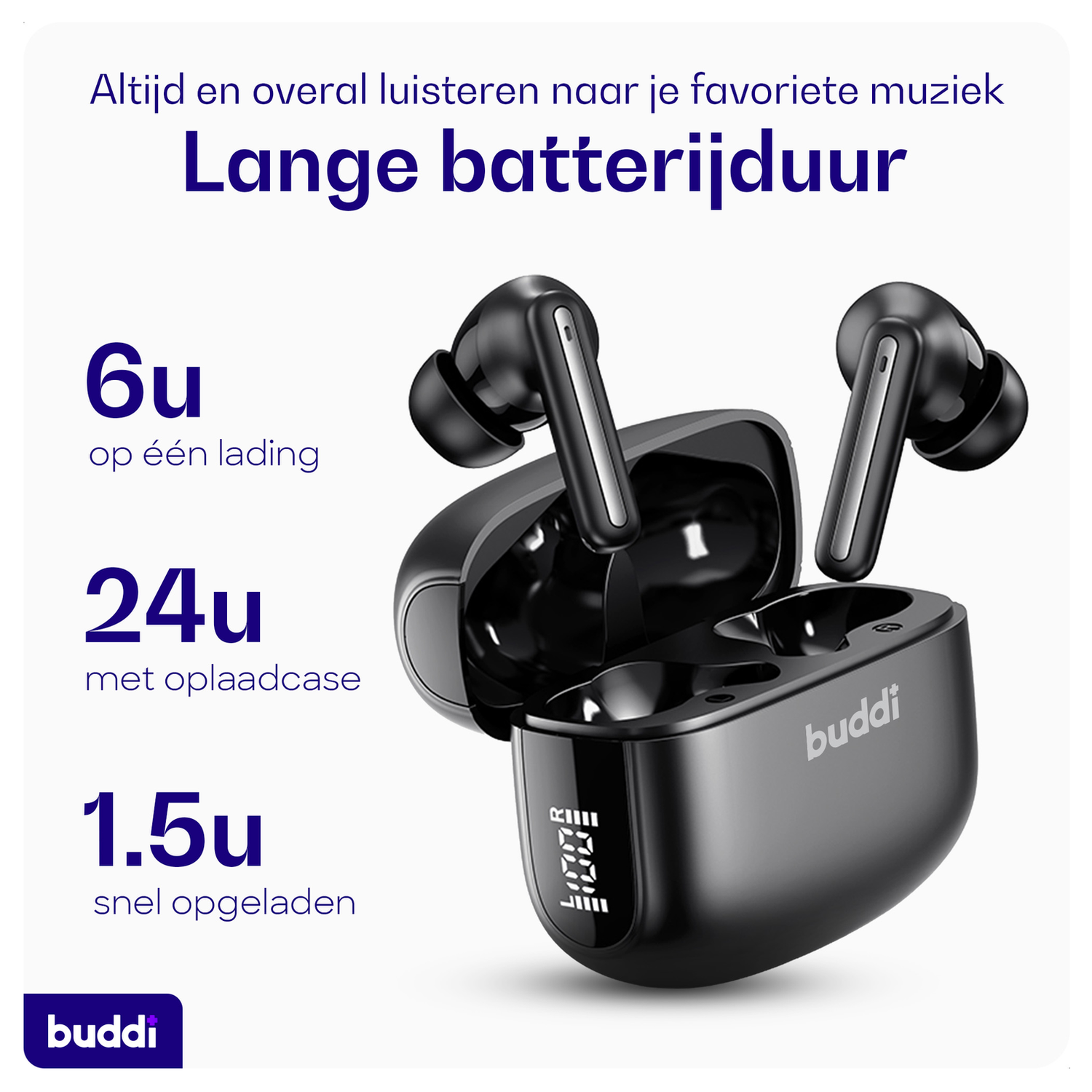 Duo Pack Buddi Pulse Draadloze Oordopjes Noise Cancelling ANC + ENC Zwart afbeelding 3