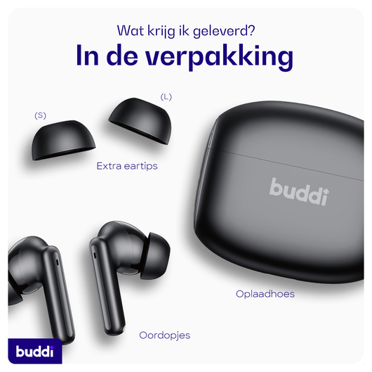 Duo Pack Buddi Pulse Draadloze Oordopjes Noise Cancelling ANC + ENC Zwart afbeelding 10