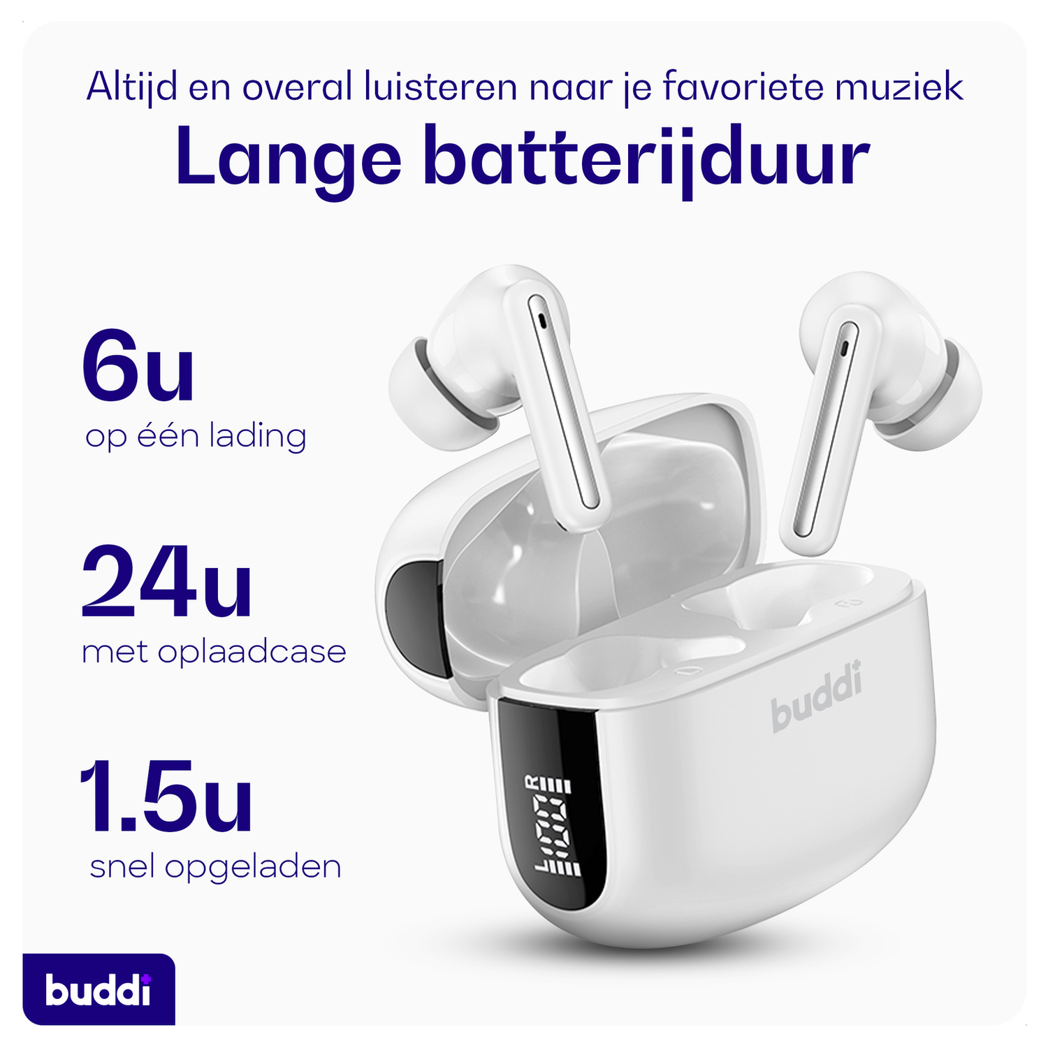 Duo Pack Buddi Pulse Draadloze Oordopjes Noise Cancelling ANC + ENC Wit afbeelding 3