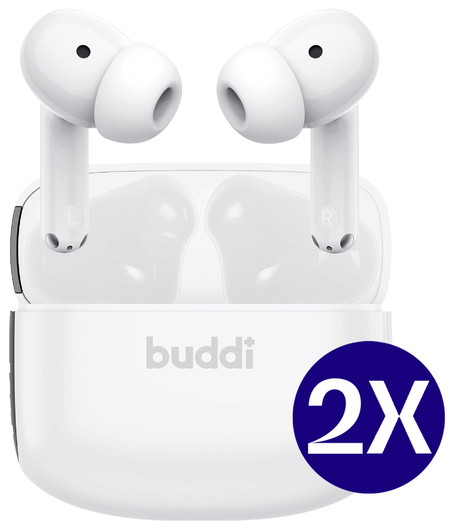 Duo Pack Buddi Pulse Draadloze Oordopjes Noise Cancelling ANC + ENC Wit afbeelding 2