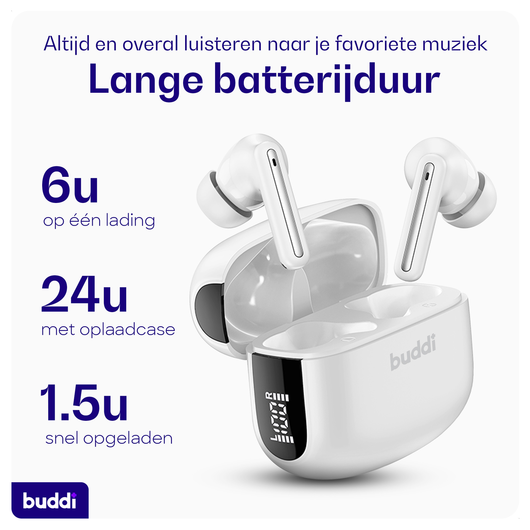 Duo Pack Buddi Pulse Draadloze Oordopjes Noise Cancelling ANC + ENC Wit afbeelding 3