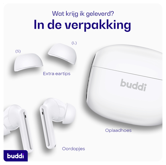 Duo Pack Buddi Pulse Draadloze Oordopjes Noise Cancelling ANC + ENC Wit afbeelding 10